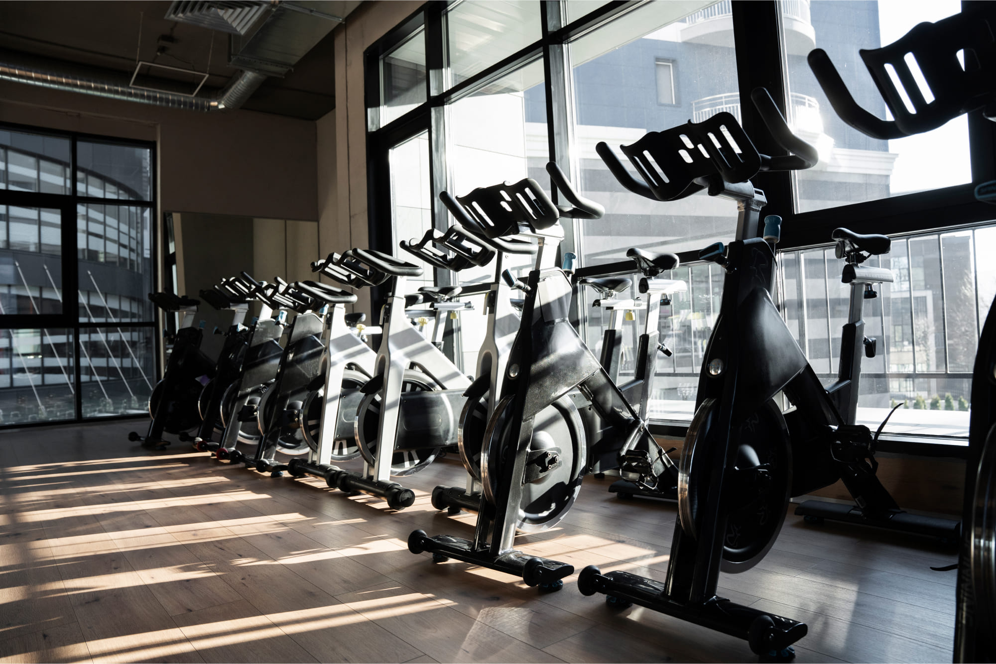 gym with indoor cycling equipment